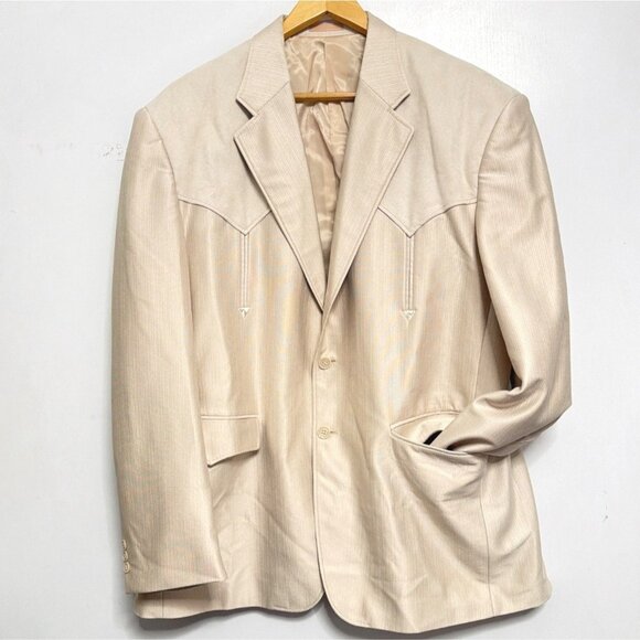 Vintage Laredo Clothing Western Blazer Jacket Cream Pinstripe Size 50R